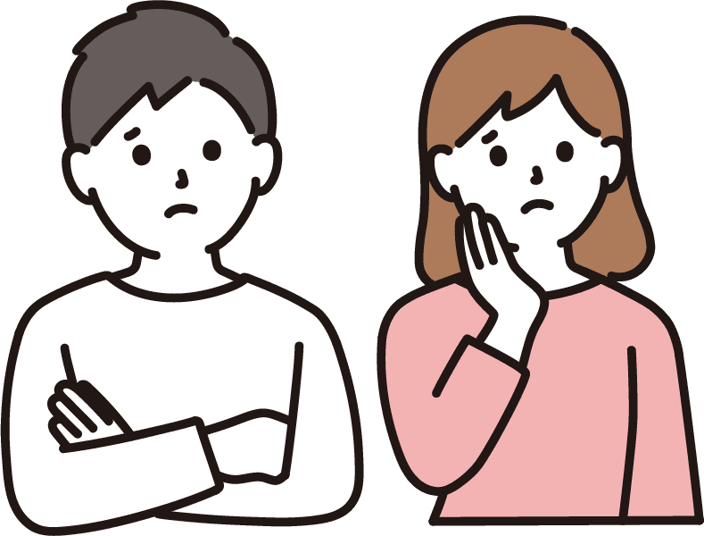 若い夫婦が考え事をしているイラスト